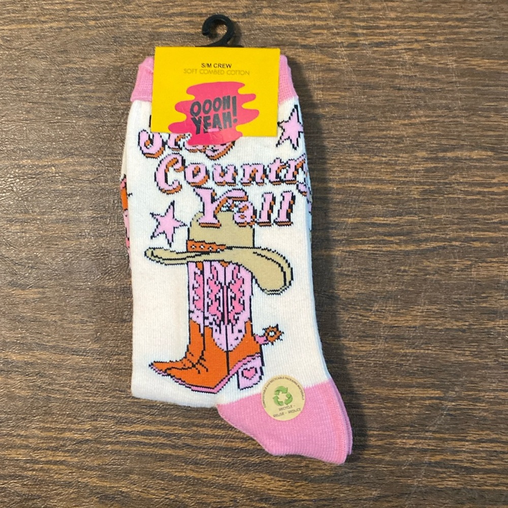 Socks Womens S/M crew. Giddy up/Stay Country Yall.